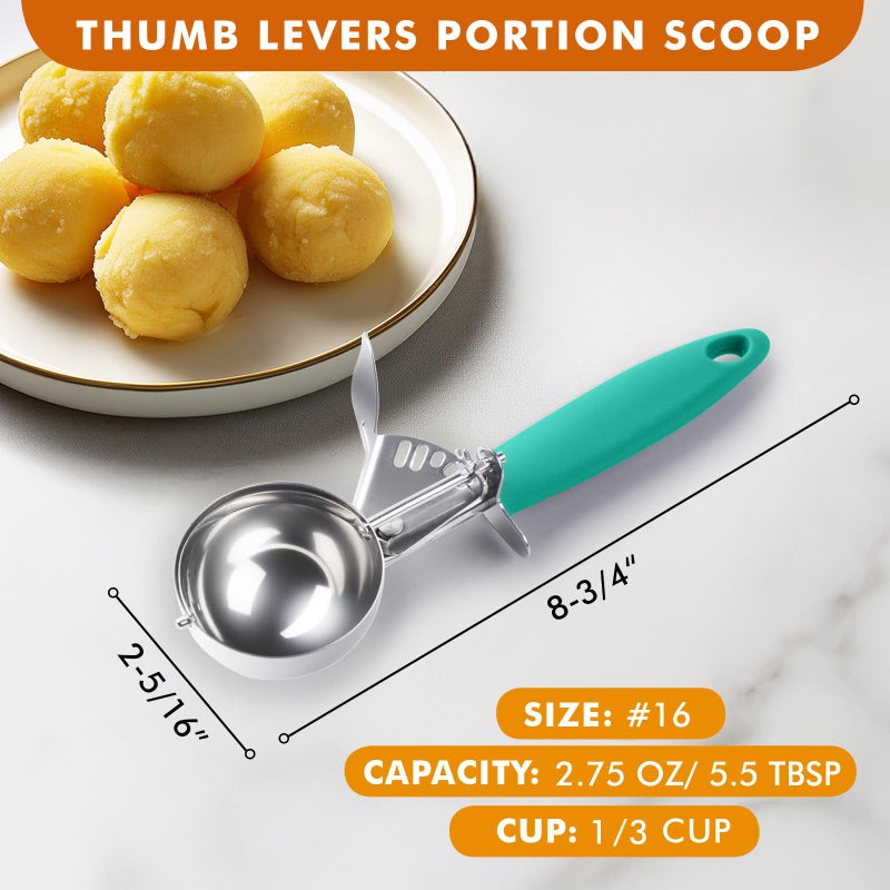 JUNADAEL J Portion Scoop 2.75 Oz Disher Scoop #16 مجارف كوكي مقبض أخضر للتحكم في جزء كوكي العجين كب كيك الخليط الآيس كريم الكعك البطاطس المهروسة - Image 2